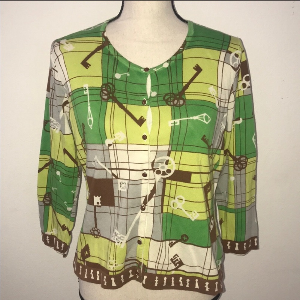 CAbi 3/4 sleeve button down keys cardigan